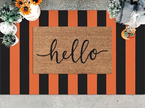 KILOCOCO 3x5 ft Fall Orange Rugs Woven Striped Halloween Front Door Mat - Image 3