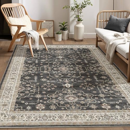 Vintage 5x7 Rugs for Living Room Washable Area Rug Black by homewill