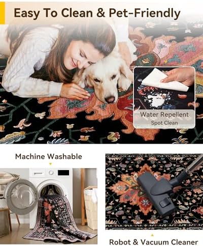 RELEANY Washable Area Rug, Runner 3'x12', Black/Colorful - Image 4