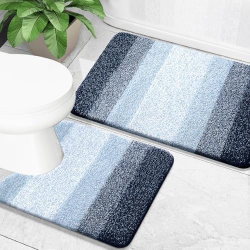 OLANLY Micorfiber Bathroom Rug Set 2 Piece, Absorbent Bath Mats, Dark Blue by OLANLY