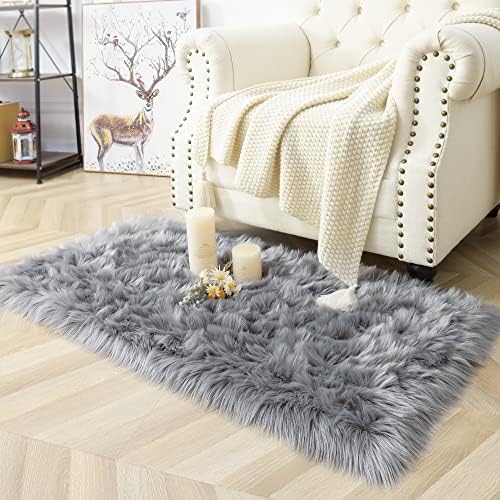 2x4 Grey Faux Fur Runner Rug Fluffy Soft Washable for Bedroom Dorm Hallway - Image 4