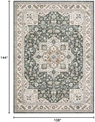 cotiled 9x12 Area Rug for Living Room, Washable, Traditional, Vintage Green - Image 2