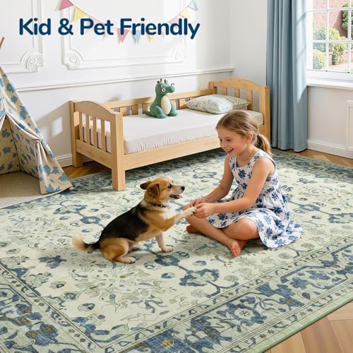 Lessymo Area Rugs 9 x 12 for Living Room,Large Washable Carpet Light Blue - Image 4
