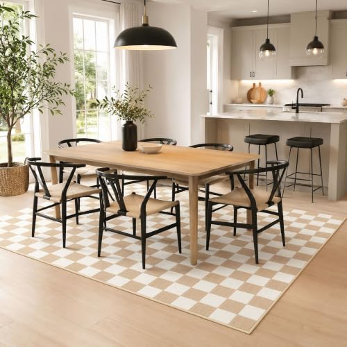 2x3 Checkered Area Rug for Living Room, Soft Low Pile Warm Taupe rugs - Image 4