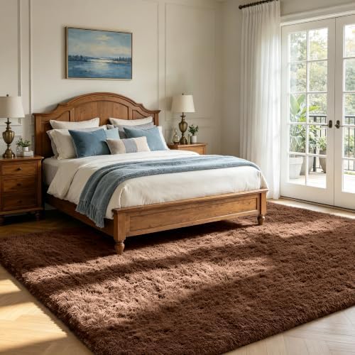 10X14 Large Area Rugs for Living Room Bedroom,Big Shag Rug for Bedroom Dorm,Soft Fluffy Indoor Carpet Plush Rugs for Living Room Home Decor,Brown - Image 4