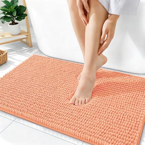 OLANLY Thick Chenille Bathroom Rugs 36x24, Soft Absorbent Bath Mat, Peach by OLANLY