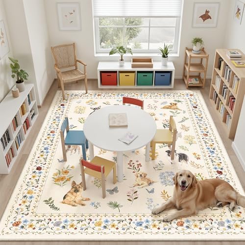 Soalmost Dog 8x10 Area Rugs for Living Room, Washable Animal Soft Rug Beige - Image 2