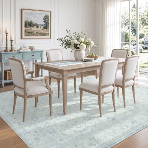 DCX Vintage Washable 8x10 Area Rug, Distressed Floral, Light Blue - Image 4
