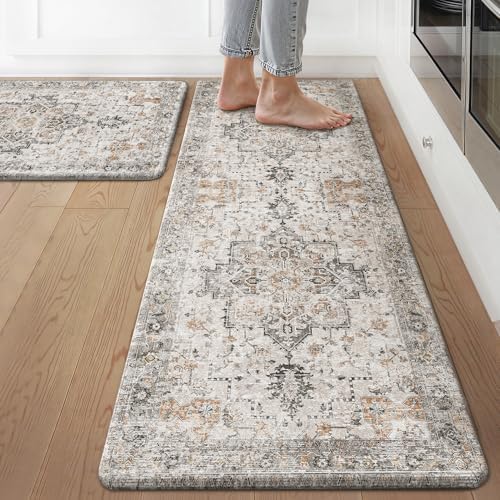 GENIMO Anti Fatigue Kitchen Mats for Floor 2PCS, Standing Rugs,GrayTaupe by GENIMO