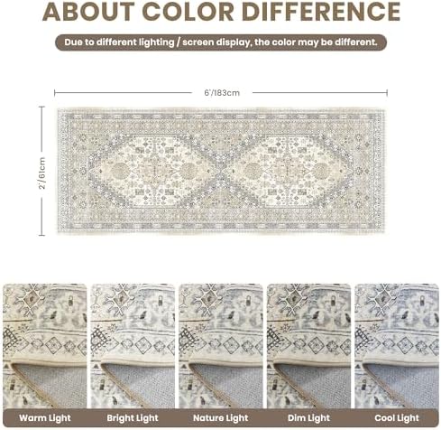 zesthome 2x6 Runner Rug Non Slip,Washable Hallway Runner Rug,Beige - Image 2