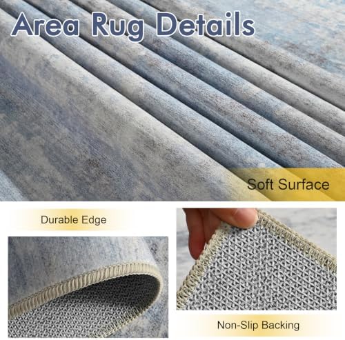 9x12 Ft Abstract Washable Area Rugs for Living Room Blue - Image 6