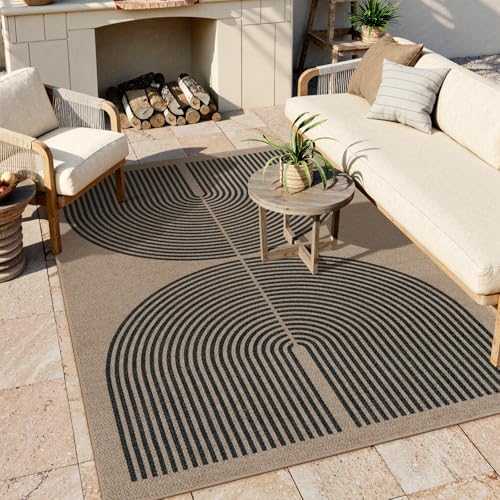Lahome Modern Rainbow Easy Jute Rug, Washable Rugs 5x7 for Living Room Bedroom Black Farmhouse Indoor Outdoor Patio Carpet, Contemporary Natural Throw Mat Non Slip Carpet for Office RV - Image 2