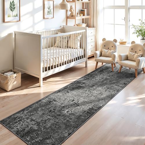 2x10 Black Rug Runners for Hallways Kitchen Runner Rug Non Slip Washable Black Long Runner Rugs with Rubber Backing Soft Abstract Carpet Runner for Bedroom, Kitchen, Bathroom, Entryway - Image 3