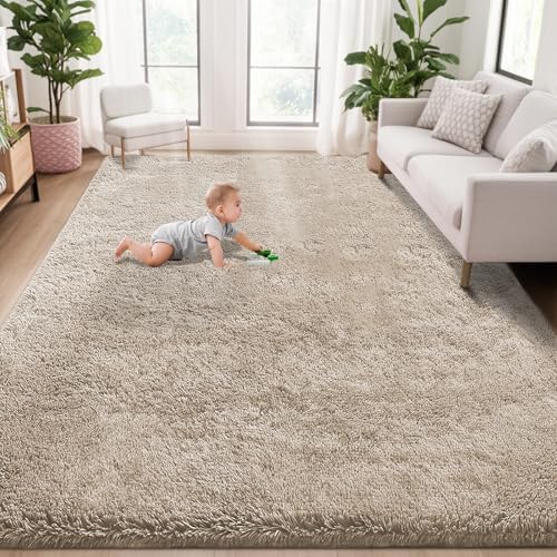 5x7 Area Rug for Living Room: Fluffy Shag Soft Washable Rugs Fuzzy Plush Indoor Carpet for Bedroom Nursery Playroom Dorm Kids Girls Boys Room (Camel, 5'x7') by VECARF