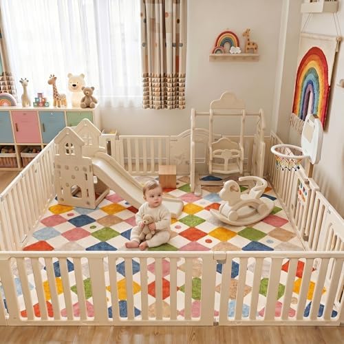 jinchan 8x8 Square Area Rug Washable Kids Carpet Colorful Classroom Playmat - Image 3