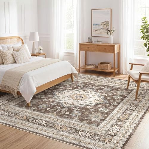 cotiled 9x9 Area Rug for Living Room, Washable, Traditional, Dark Brown - Image 7
