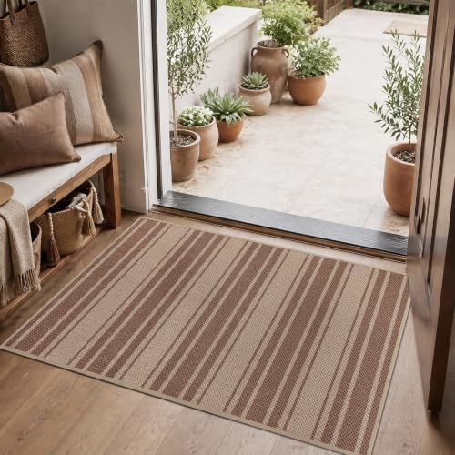 Easy Jute Kitchen Rug 2x3 Front Door Mat Washable Non Slip Entryway Rug Farmhouse Neutral Low Pil Carpet for Entryway Proch Doorway by Zeeinx