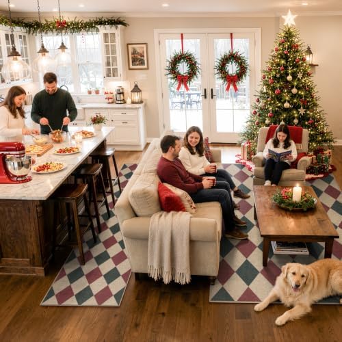 Lahome Christmas Rug, 5x7 Christmas Decor Rugs for Living Dining Room Non Shedding Washable Carpet, Checkered Red and Green Non Slip Stain Resistant Indoor Carpet for Patio Office Xmas Holiday Decor - Image 3