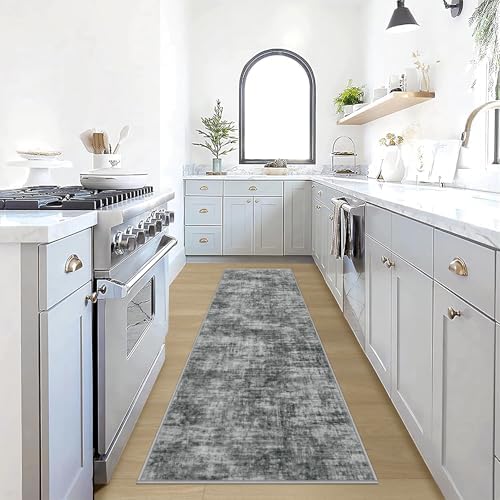 2'6''x8' Runner Rugs Washable Rug: Modern Abstract Hallway Black Carpet by GENTDRIZZ
