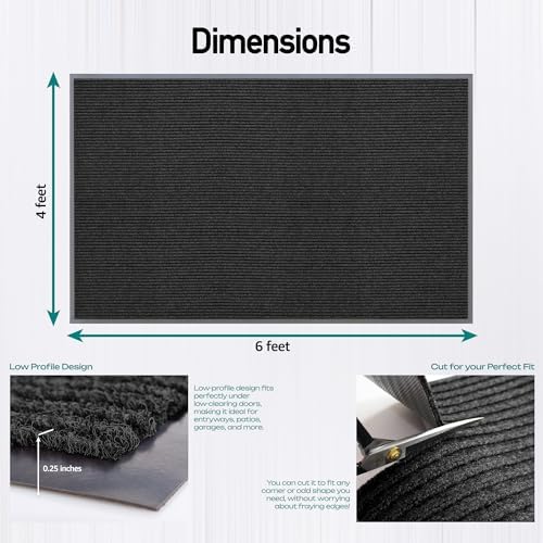 MaxMat® Oversized Industrial Door Mat - Heavy Duty, Waterproof, Low-Profile, Easy to Clean, Rubber Floormat (4 x 6 Feet, Black, MXM-RIB0046BK) - Image 2