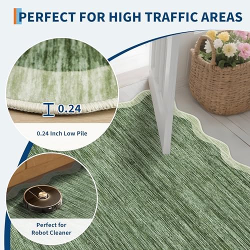 GarveeHome Scalloped Area Rug 4x6 - Washable Non-Slip Entryway Rug, Green - Image 7