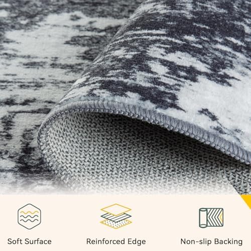 RELEANY Washable 8'x10' Abstract Area Rug for Living Room Black White - Image 3