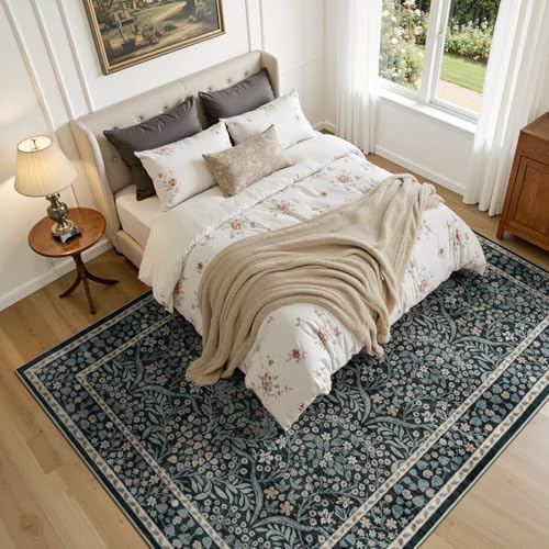 Lofus Black Boho Floral Rug 6x9, Washable Large Living Room Area Rugs - Image 2