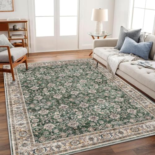 CHAMPLANT Washable Area Rug 9'x12' Retro Boho Design Non-Shedding Easy Care Ideal for High Traffic Areas in Living Room Bedroom Office Coffee Table Kitchen Large Carpet by CHAMPLANT