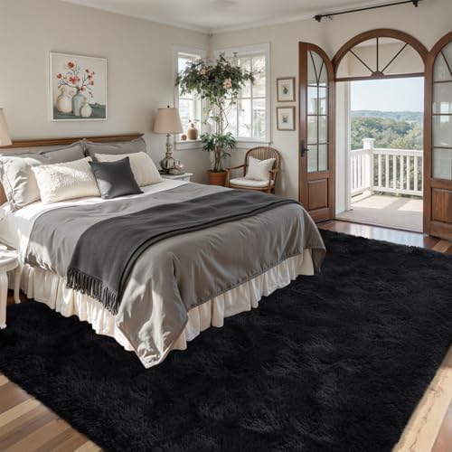 7x10 Black Area Rugs for Living Room, Large Fluffy Shag Bedroom Rugs Non-Slip, Ultra Soft Plush Carpet for Nursery Kids PlayRoom Dorm Office Indoor Modern Carpets - Image 3