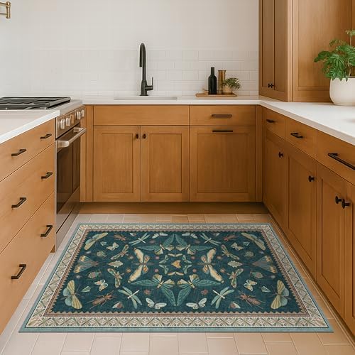 Teal 3x6 Entryway Rug, Washable Low Pile Door Rug for Kitchen & Living Room, Indoor Insect Décor Carpet - Image 3