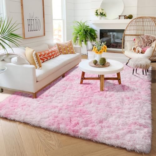 Amdrebio Pink White Fluffy Kawaii Area Rug 4x6 for Girls Bedroom Kids Room - Image 5
