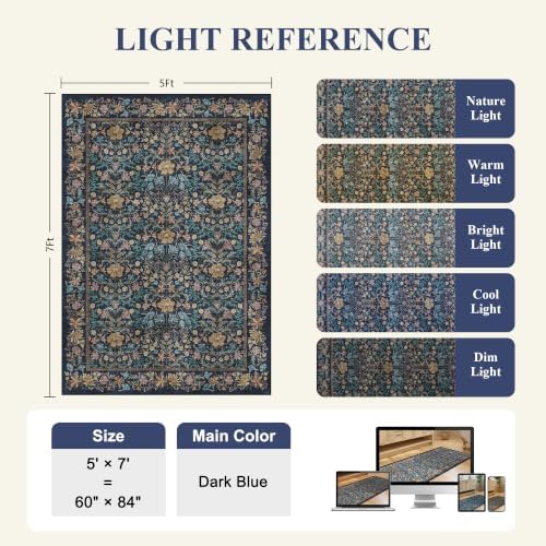 DUKINO 5x7 Area Rugs, Vintage Floral Washable Rug for Living Room Dark Blue - Image 3