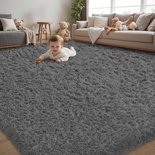 8x10 Area Rug for Living Room,Dark Gray Fluffy Shag Non-Slip Bedroom Rugs - Image 3