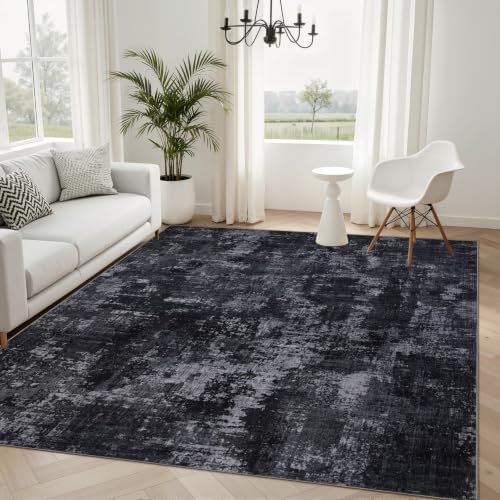 Sasttie 6x9 Washable Area Rug, Modern Abstract Carpet, Black & Grey by SASTTIE