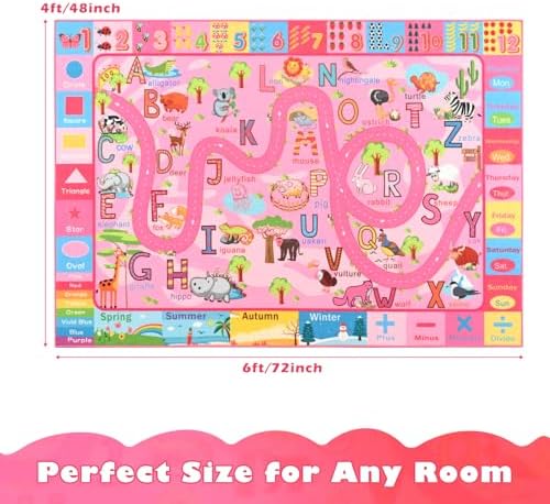 Terrug Education Kids Rug for Classroom, Washable ABC Play Rugs 4x6 Pink - Image 2
