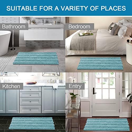 H.VERSAILTEX Bath Rugs for Bathroom Non Slip Bath Mats Extra Thick Chenille Striped Rug 20" x 32" Absorbent Non Skid Fluffy Soft Shaggy Washable Plush Mat for Indoor, Bath Room, Tub - Aqua Haze - Image 6