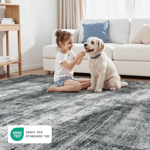9x12 Area Rug for Living Room, Abstract Washable Non-Slip Large Rugs, Grey - Image 5