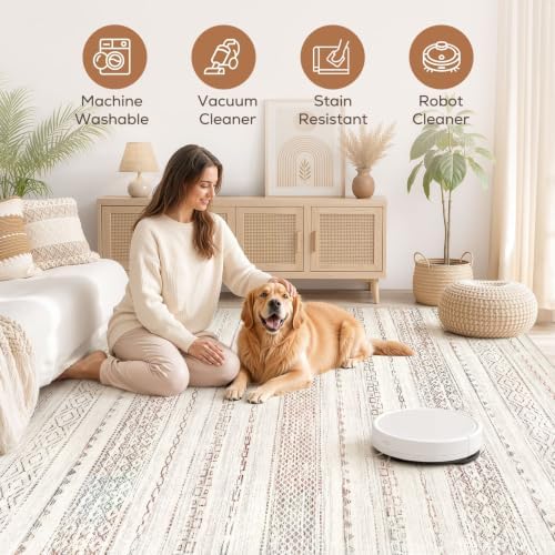 Nakagishi 10x12 Area Rug Living Room: Washable Boho Large Neutral Modern Soft Stain Resistant Farmhouse Indoor Floor Rug Non Slip Accent Carpet for Bedroom Nursery Kids Playroom Office- Colorful - Image 3