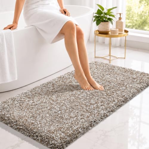 Yimobra Bathroom Runner Rug 47x24, Non Slip Washable Bath Mat, Brown&White by Yimobra