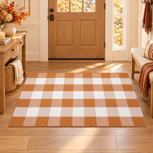 Caramel Buffalo Plaid Rug 3 x 5 for Front Porch Entryway - Image 6