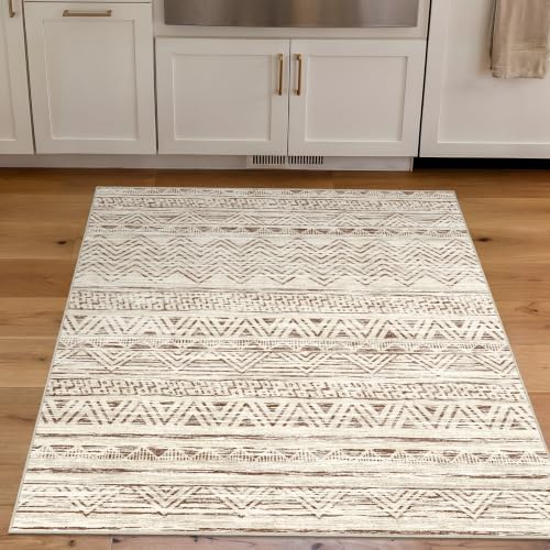 Ksrau 3x3 Square Area Rug Washable: Non Slip Living Room Floor Mat Beige - Image 2