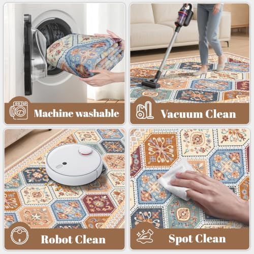 6x9 Area Rugs for Living Room, Soft Non-Slip Vintage Boho Moroccan, Low-Pile Printed Washable Rug Carpet for Living Room, Bedroom, Dining Room, Playroom-Multi - Image 5