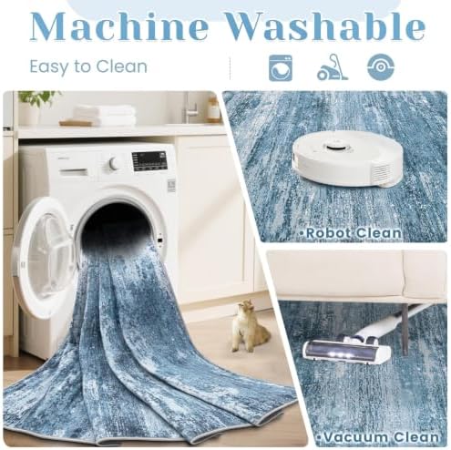 Washable Rug 8x10 Area Rugs for Living Room: Large Neutral Soft Rug Abstract Non Slip Low Pile Modern Carpet for Bedroom Kitchen Nursery Office Dining Room Indoor (Darkblue, 8'x10') - Image 3