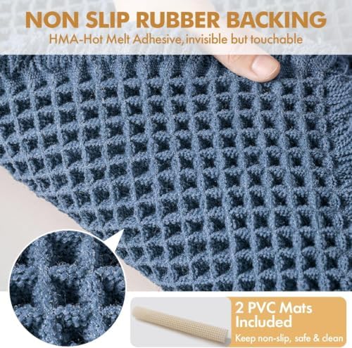 MIULEE Set of 2 Waffle Bathroom Rugs Boho Bath Mat Blue 24x36 Inch - Image 4