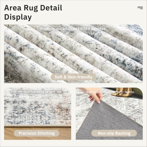 Soalmost 12x15 Area Rugs for Living Room Washable Rug Non-Slip Blue/Ivory - Image 6