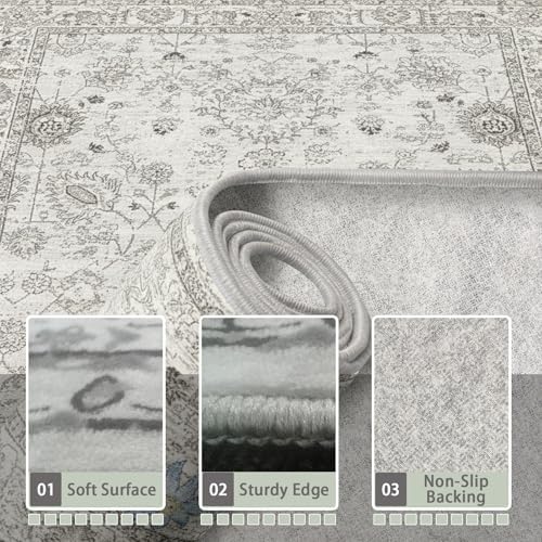 Grey Floral Hallway Runner Rug 2x8 for Bedroom Kitchen - Image 2