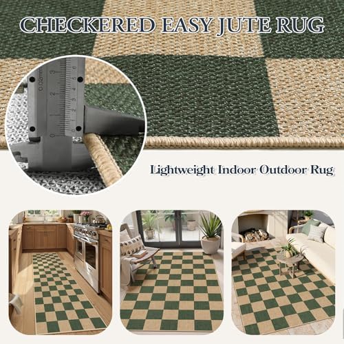 Lahome Checkered Easy Jute Kitchen Runner Rug, 2x8 Outdoor Rugs Washable - Image 5