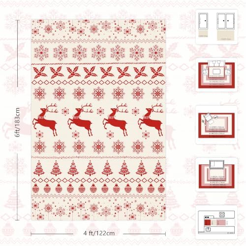 Christmas 4x6 Area Rugs for Entryway, Washable Rug Soft Non-Slip Low Pile Christmas Tree Elk Snowflake Small Carpet for Kitchen Living Room Bedroom Kids Nursery Holiday Throw Home Decor(Red/Cream Elk) - Image 2
