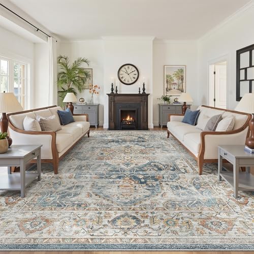 befbee 10x14 Area Rugs for Living Room, Washable Vintage Non Slip Rug Navy by Befbee