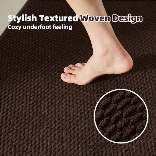 TYUU Bathroom Rugs Non Slip Washable, Super Absorbent Thin Bath Mat Quick Dry Low Pile Bathroom Rug, Brown 20"x48" - Image 2